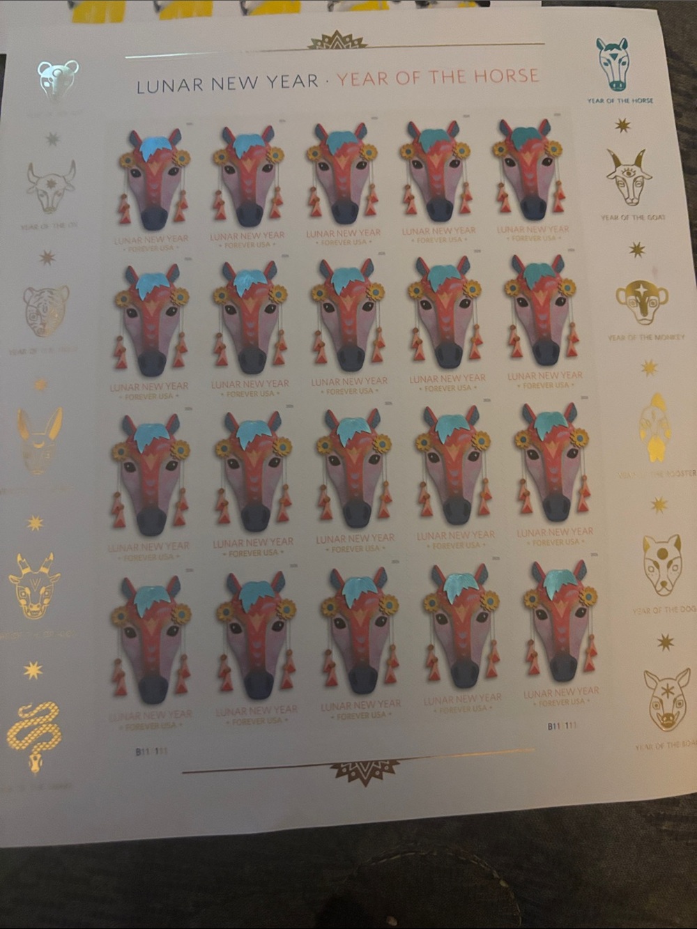 Lunar New Year Horse forever stamps Sheet - Colorful Metallic Accents